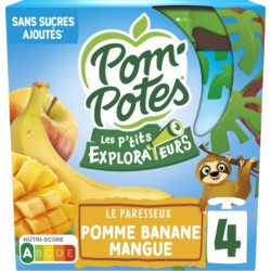 POM'POTES Compote Les P'tits Explorateurs Le Paresseux Pomme Banane Mangue