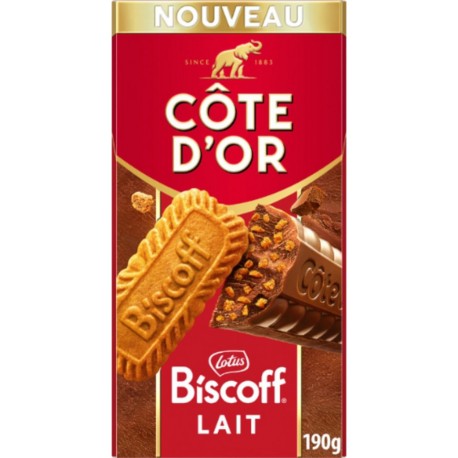 COTE D'OR Tablette de Chocolat au Lait Eclats de Biscuit Croustillant Biscoff 190g