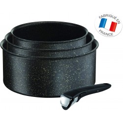 Tefal L6719012 Ingenio Authentic Set De 3 casseroles 16/18/20cm + 1 Poignée Noir Moucheté Tous Feux Induction, Aluminium