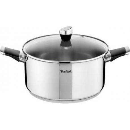 Tefal Faitout induction EMOTION inox 24cm + couvercle verre E8234645 (E8234614)