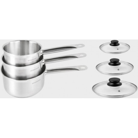 Arthur Martin Set de 3 casseroles inox induction avec couvercles verre