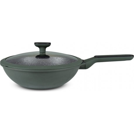 MegaStore Express Wok Induction Fonte D'Aluminium 28 Cm Avec Couvercle En Silicone Wok induction fonte d'aluminium 28cm avec cou