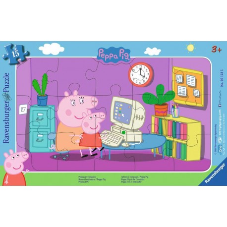 Ravensburger Puzzle cadre 15 pièces - Devant l'ordinateur / Peppa Pig