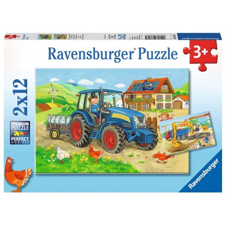 Ravensburger Puzzles 2x12 pièces - Chantier et ferme