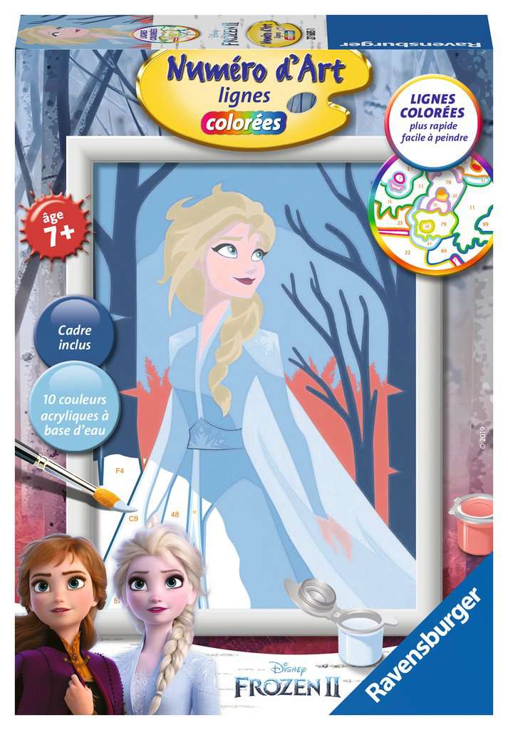 Ravensburger - Numéro d'Art moyen format lignes colorées - Jeu créatif -  Elsa et Anna /La Reine des Neiges, Disney