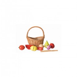 Set de fruits et legumes en bois dans son panier