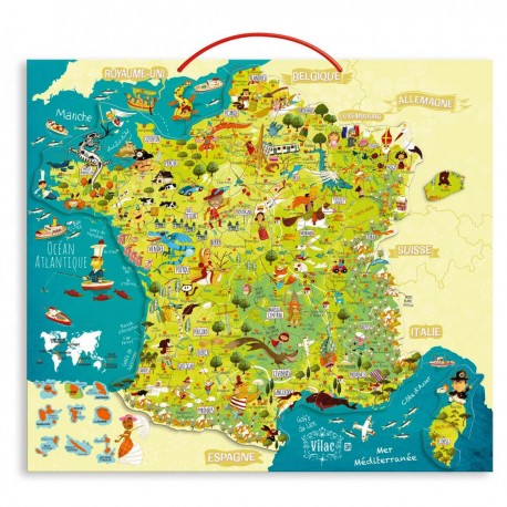 Vilac Puzzle 93 pièces magnétique en bois : Carte des merveilles de France