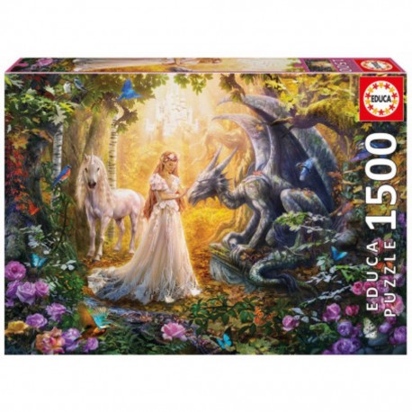 Educa Puzzle Dragon, princesse et licorne