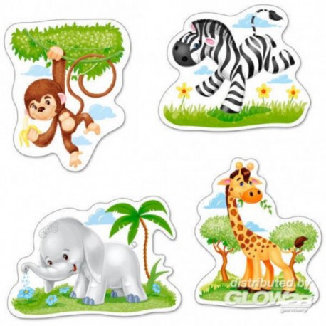 Castorland Puzzle Animaux africains, 4x Puzzle 3 + 4 + 6 + 9 Pièces