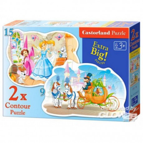 Castorland Puzzle Cendrillon, 2 x casse-tête (9 + 15) pièces