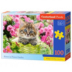 Castorland Puzzle Chaton dans le jardin de fleurs, Puzzle 100 couleurs