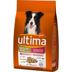 Ultima Croquettes Senior Chiens Medium Maxi +10 Kg Poulet Carottes Pomme Haricots Riz Format 2Kg (lot de 3)