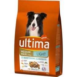 Ultima Croquettes Light Chiens Adult Medium Maxi +10Kg Poulet Riz Format 2Kg (lot de 3)