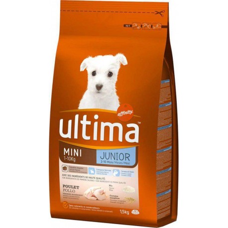 Ultima Croquettes Chiens Junior Mini 1-10 Kg Poulet Riz Format 1,5Kg (lot de 3)