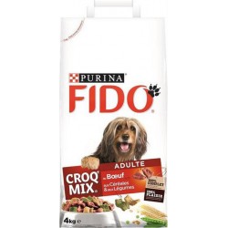 Fido Croquettes Croq Mix Chiens Adultes au Boeuf Céréales Légumes 4Kg (lot de 3)