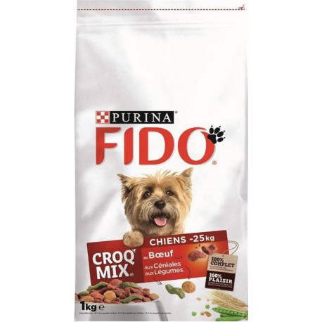 Fido Croquettes Croq Mix Chiens (petits chiens de moins de 25Kg) au Boeuf, Céréales et Légumes 1Kg (lot de 6)