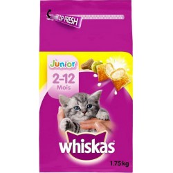 Whiskas Croquettes Junior Chats 2-12 Mois au Poulet 1,750Kg (lot de 3)