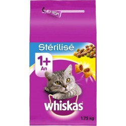 Whiskas Croquettes Chats Stérilisés 1+An au Poulet 1,750Kg (lot de 3)