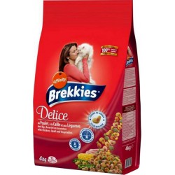 Brekkies Delice Croquettes Fourrées au Jambon pour Chats au Poulet Caille et Légumes 4Kg (lot de 3)