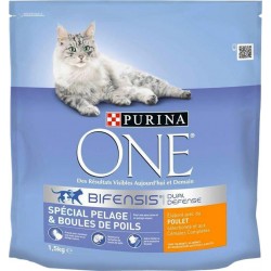 Purina One Croquettes Chat Pelage et Boules de Poils Poulet 1,5Kg (lot de 3)