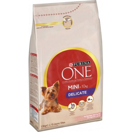 Purina One Croquettes Chien Délicate Mini -10Kg Saumon 1,5Kg (lot de 3)