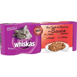 Whiskas Boîtes pour Chat La Carte du Boucher en Sauce par 4 (lot de 2 soit 8 boîtes)