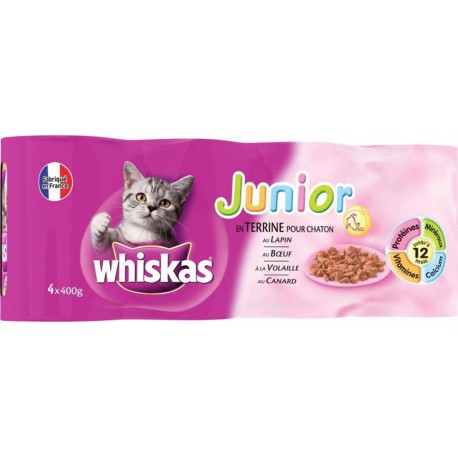 WHISKAS 12 Boîtes en terrine pâtée pour chat 4 variétés 400g (3x4)