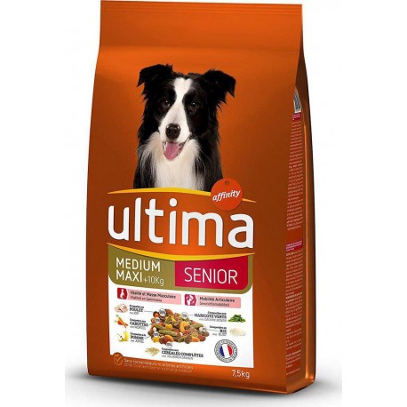 Ultima Croquettes Chiens Senior Medium Maxi +10Kg Poulet Carottes Pommes Haricots Verts Riz 7,5Kg