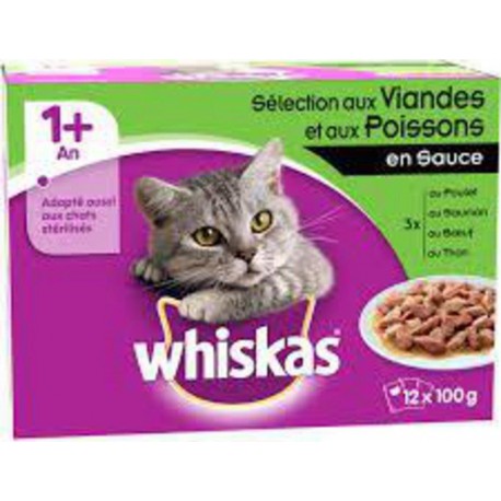 WHISKAS Sélection aux Viandes et aux Poissons en Sauce 12x100g