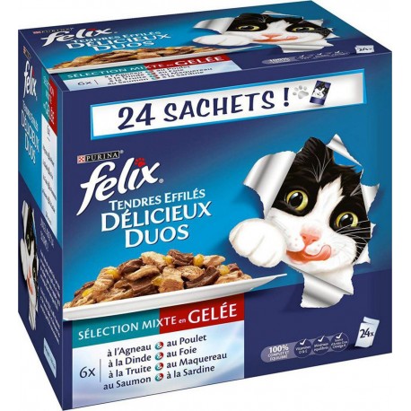 Felix Tendres Effilés Délicieux Mixte Viandes Poissons 100g par 24 sachets (match pas avec amazon) 7613035437753