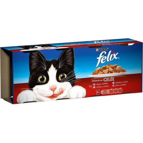 FELIX Émincés en gelée Viandes et poissons pour chat adulte 4x400g