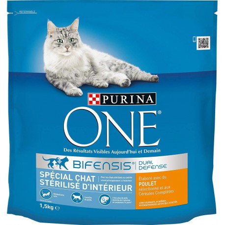 Purina One Spécial Chat Stérilisé d'Intérieur au Poulet et Céréales Complètes 1,5Kg