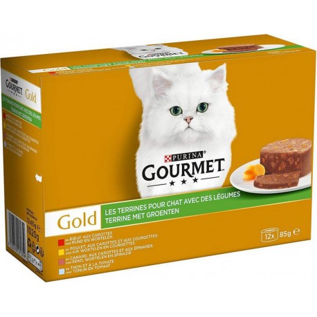 Gourmet Gold Les Terrines pour Chat Adulte avec des Légumes 85g par 12 rations (lot de 2 soit 24 rations)