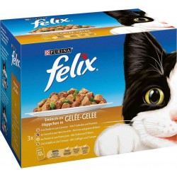 Felix Émincés en Gelée Repas Chat Adulte 4 Mix Volailles & Légumes - 12 Sachets de 100g (lot de 2)