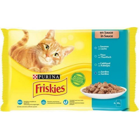 Friskies Aliment pour Chat en Sauce 4 Poissons 85g par 4 rations (lot de 3)