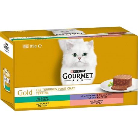 Gourmet Gold Les Terrines pour Chat Multivariétés 85g par 4 rations (lot de 9 soit 36 rations)