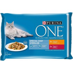 Purina One Spécial Chat Stérilisé au Poulet et Bœuf 85g par 4 rations (lot de 2 soit 8 rations)