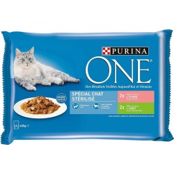 Purina One Spécial Chat Stérilisé Saumon et Dinde 85g par 4 rations (lot de 2 soit 8 rations)