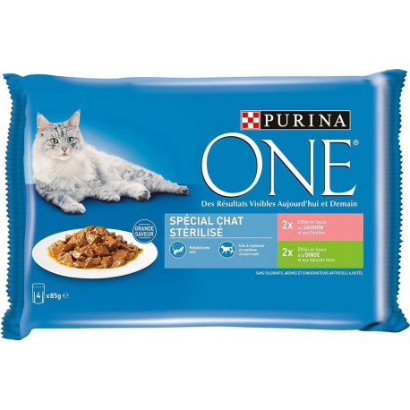 Purina One Spécial Chat Stérilisé Saumon et Dinde 85g par 4 rations (lot de 6 soit 24 rations)