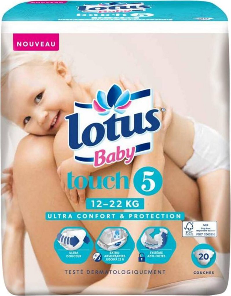 Lotus Couches Baby Touch 5 (12-22Kg) X20 (lot de 2) - DISCOUNT