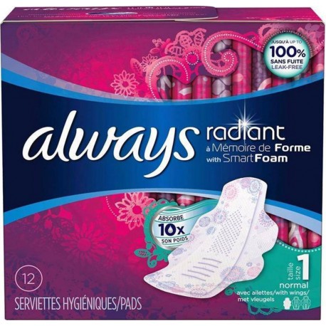 Always Radiant Serviettes Hygiéniques Taille 1 Normal x12 (lot de 3)