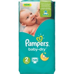 Pampers Couches Baby-Dry Géant Taille 2 (3-6Kg) x58 (lot de 2)