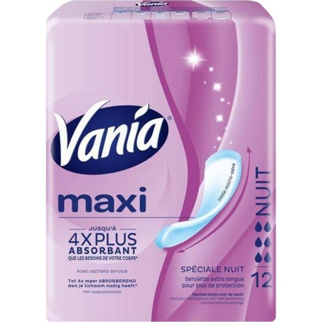 Vania Maxi Serviettes Hygiéniques Nuit x12 (lot de 4)