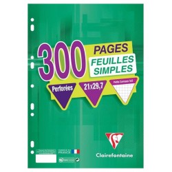 Clairefontaine 300 Feuilles Simples Perforées A4 21x29,7 Petits Carreaux (lot de 3)