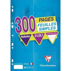 Clairefontaine 300 Feuilles Simples Perforées A4 21x29,7 Grands Carreaux Seyes (lot de 3)