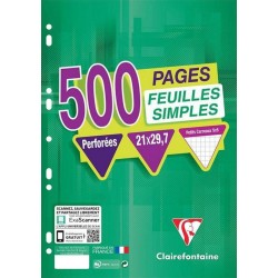 Clairefontaine 500 Feuilles Simples Perforées A4 21x29,7 Petits Carreaux (lot de 3)