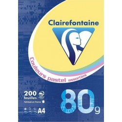 Clairefontaine Ramette 200 Feuilles Couleurs Pastel Assorties 80g Format A4 (lot de 2)