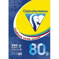 Clairefontaine Ramette 200 Feuilles Couleurs Vives Assorties 80g Format A4 (lot de 2)