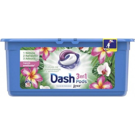 Dash Lenor 3en1 Pods Fleurs De Frangipanier et Mandarinier (lot de 58 doses)