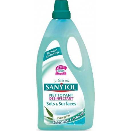 Sanytol Nettoyant Désinfectant Sols Et Surfaces Dégraisse Et Assainit Eucalyptus 1L (lot de 3)